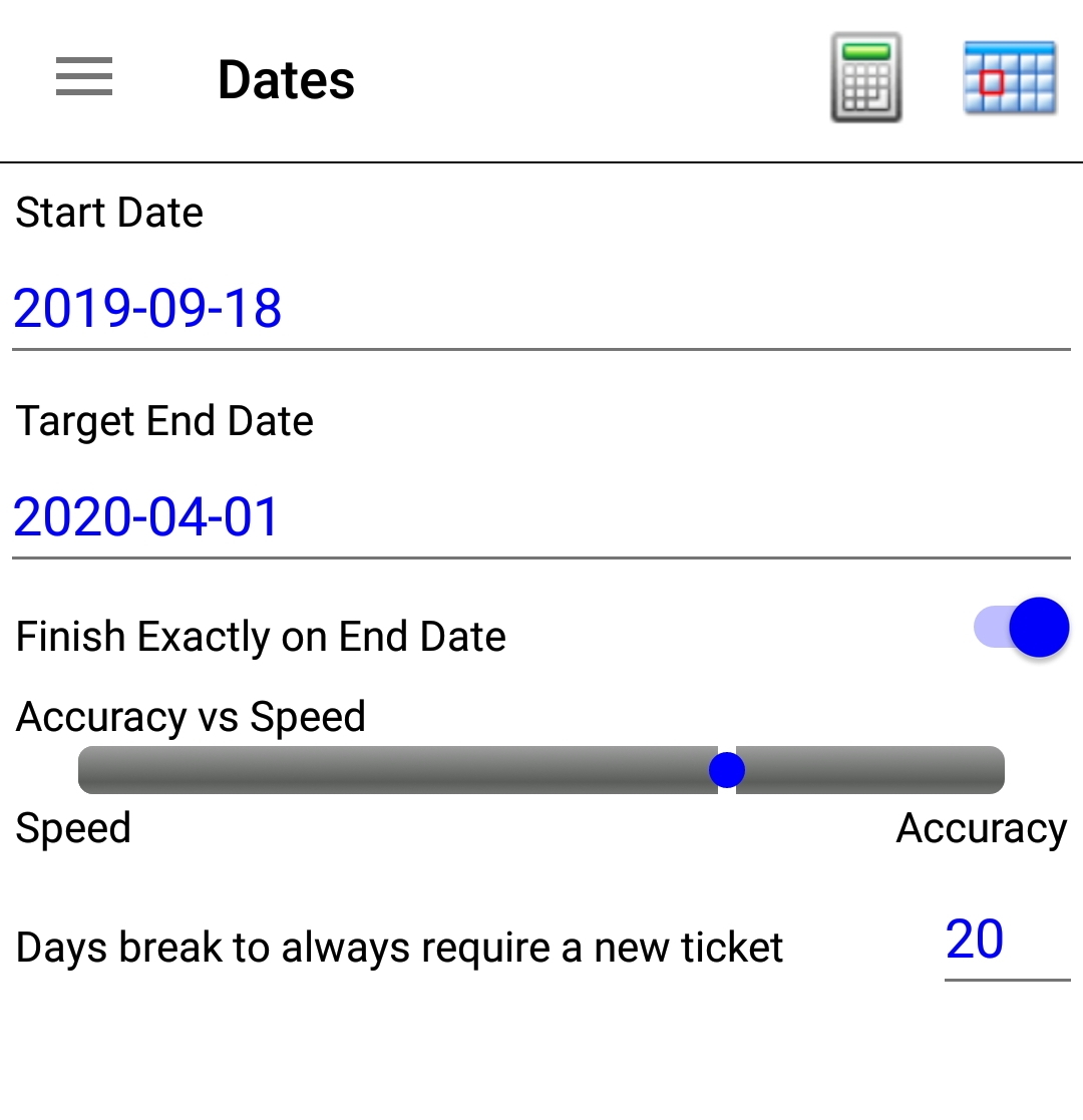 dates screen