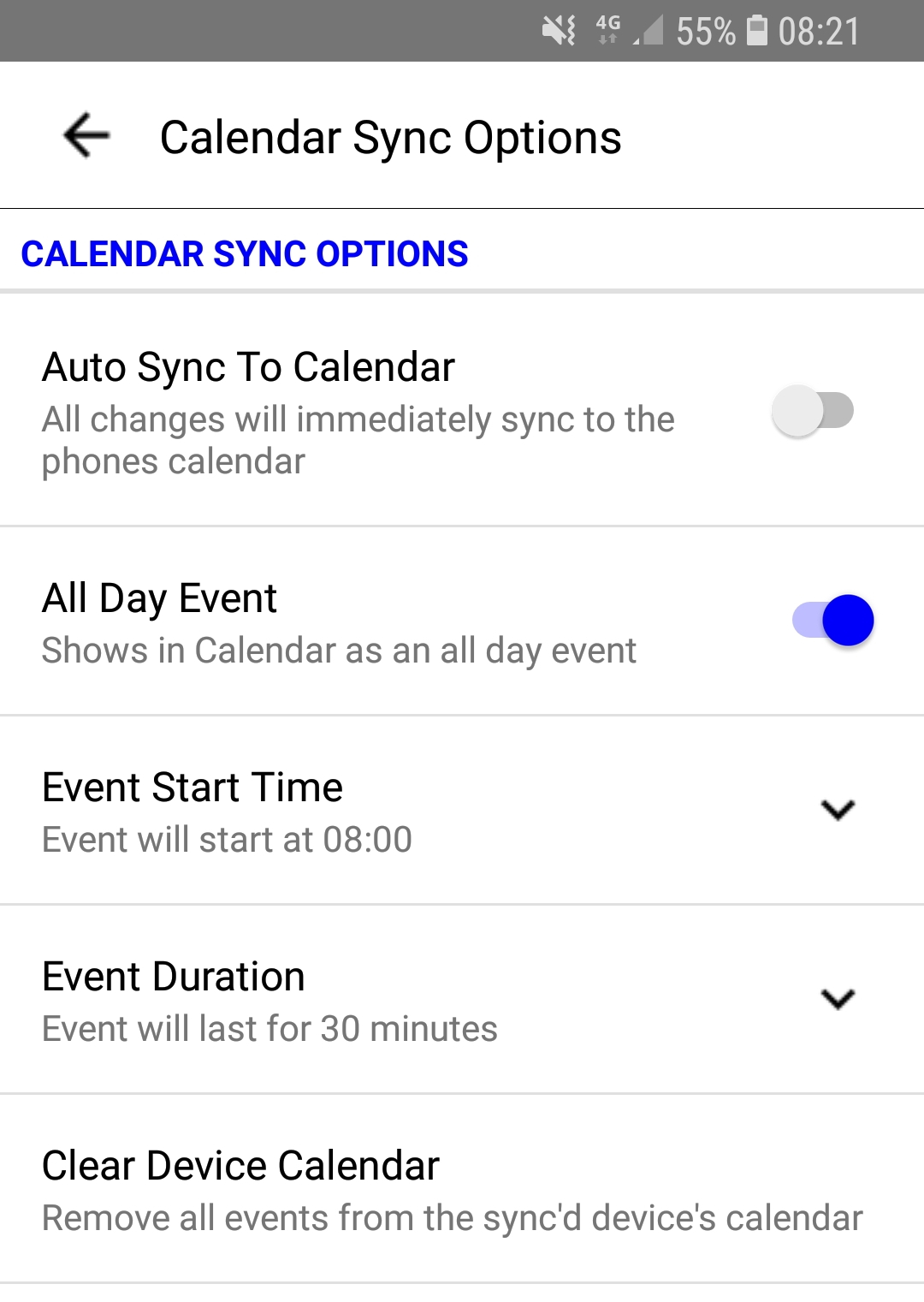 calendar options